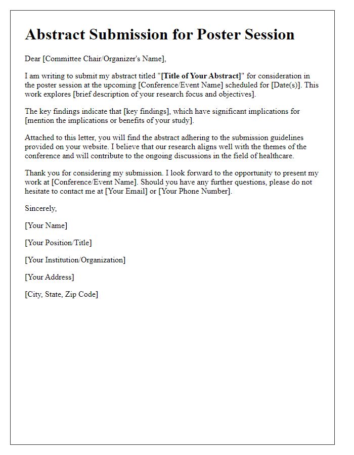 Letter template of healthcare presentation abstract submission for poster session.