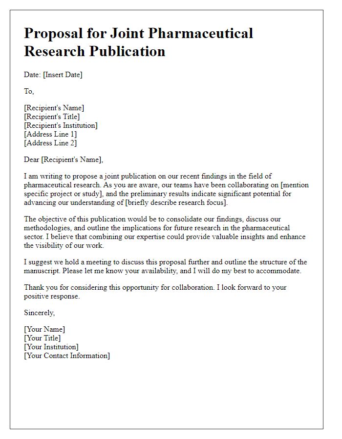 Letter template of proposal for joint pharmaceutical research publication