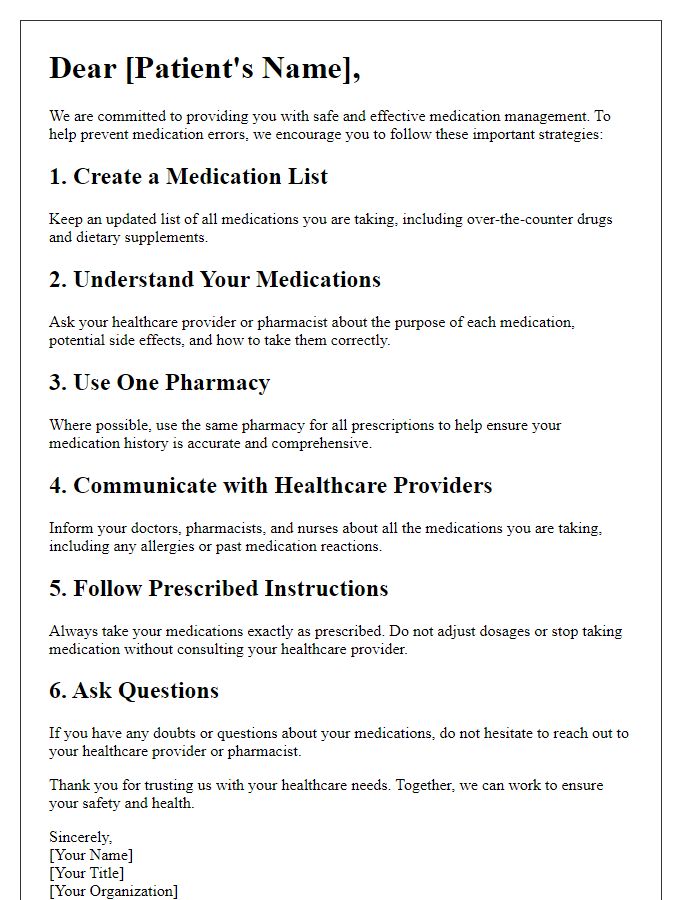 Letter template of medication error prevention strategies for patient education.