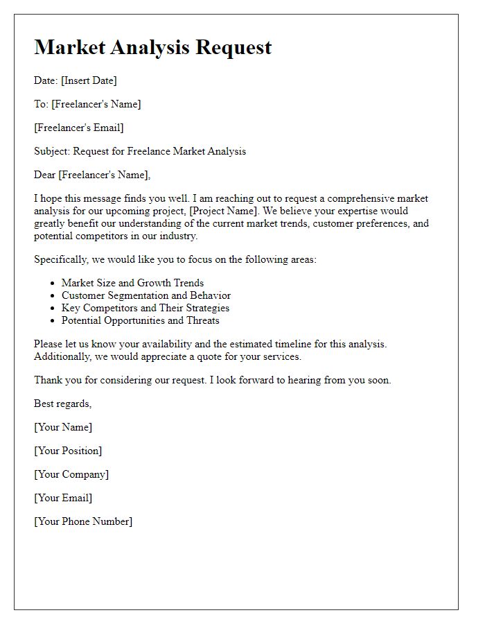 Letter template of freelance market analysis request