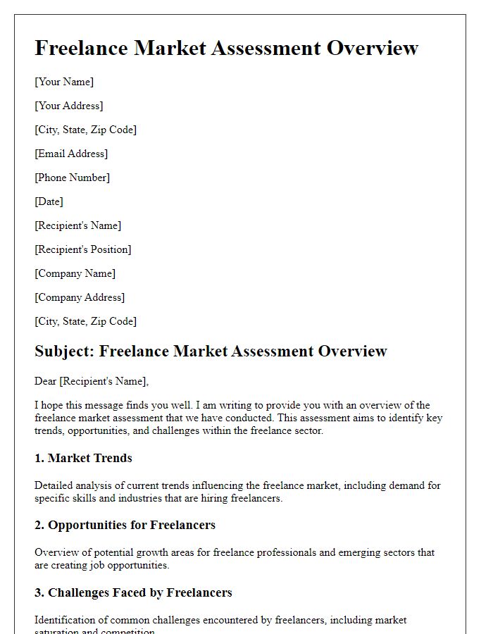 Letter template of freelance market assessment overview