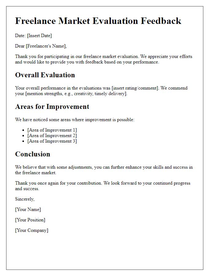 Letter template of freelance market evaluation feedback