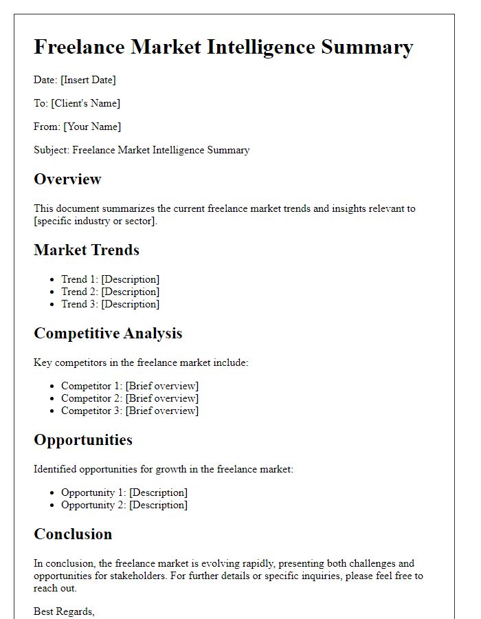 Letter template of freelance market intelligence summary