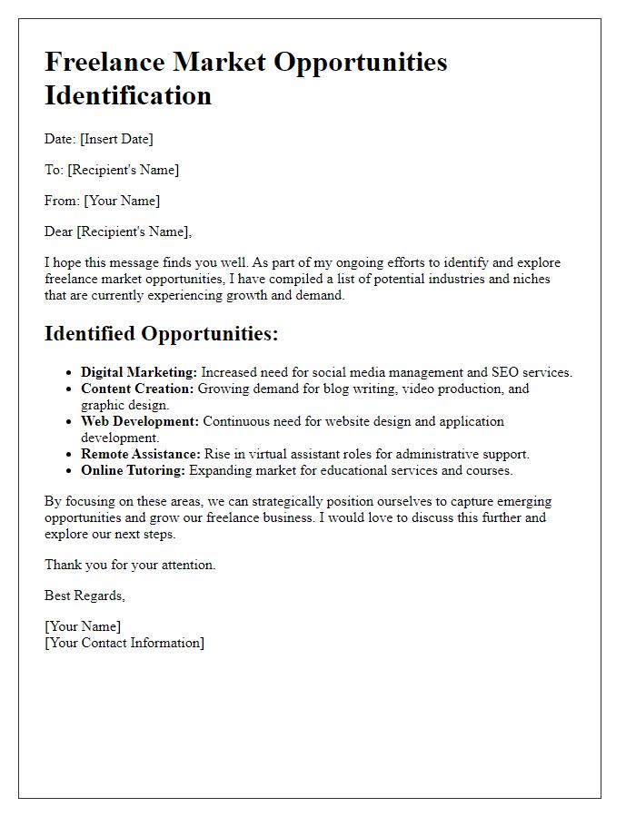 Letter template of freelance market opportunities identification