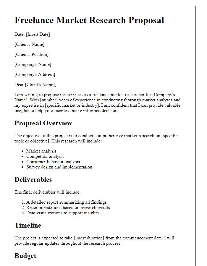 Letter template of freelance market research proposal