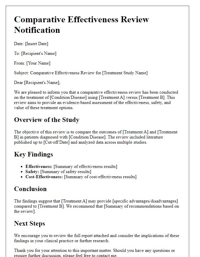 Letter template of comparative effectiveness review for treatment study