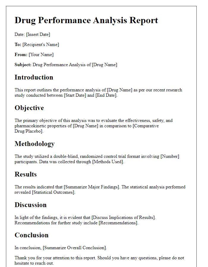 Letter template of drug performance analysis in research report