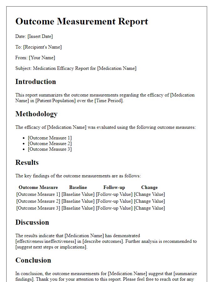 Letter template of outcome measurement report for medication efficacy