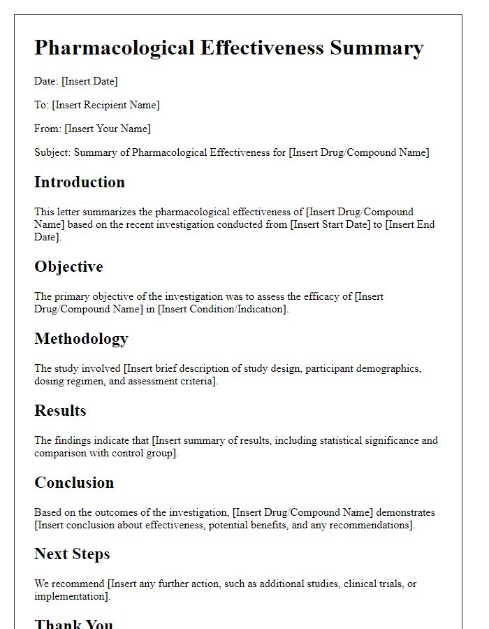 Letter template of pharmacological effectiveness summary for investigation results