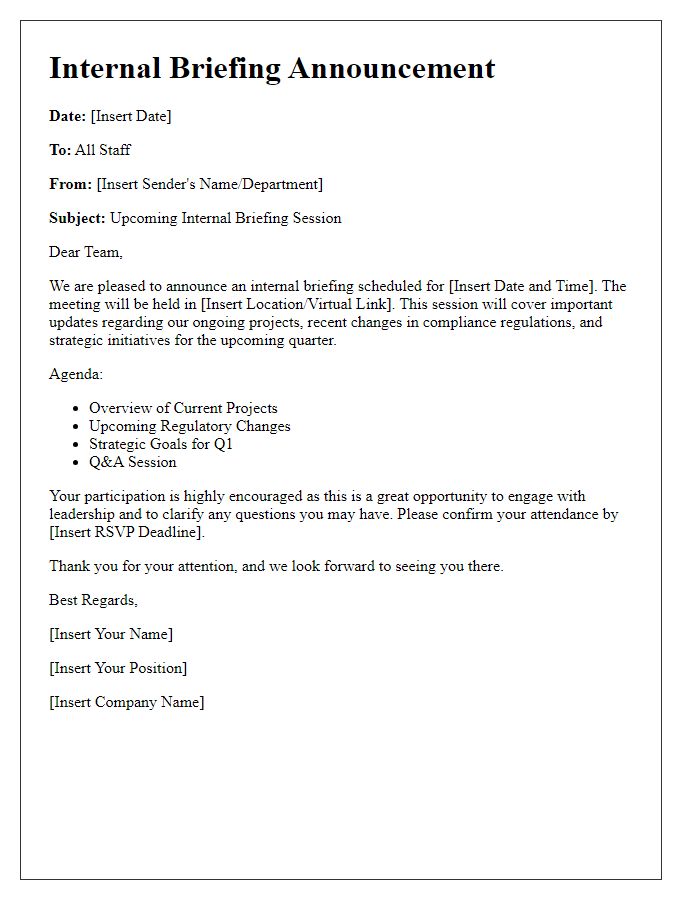 Letter template of internal briefing for pharmaceutical staff announcements