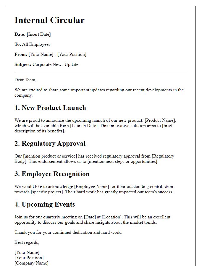 Letter template of internal circular for pharmaceutical corporate news