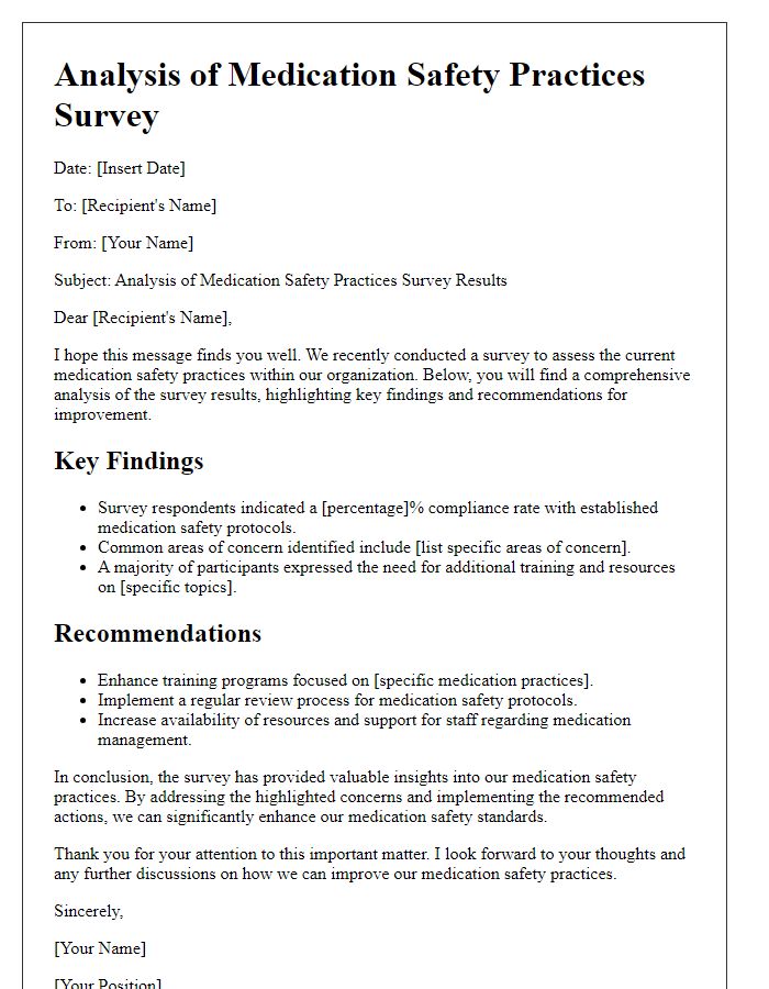 Letter template of analysis on medication safety practices survey