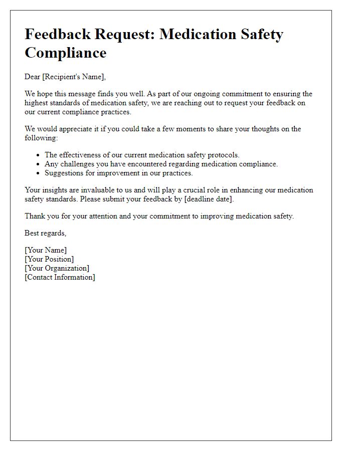 Letter template of feedback request regarding medication safety compliance