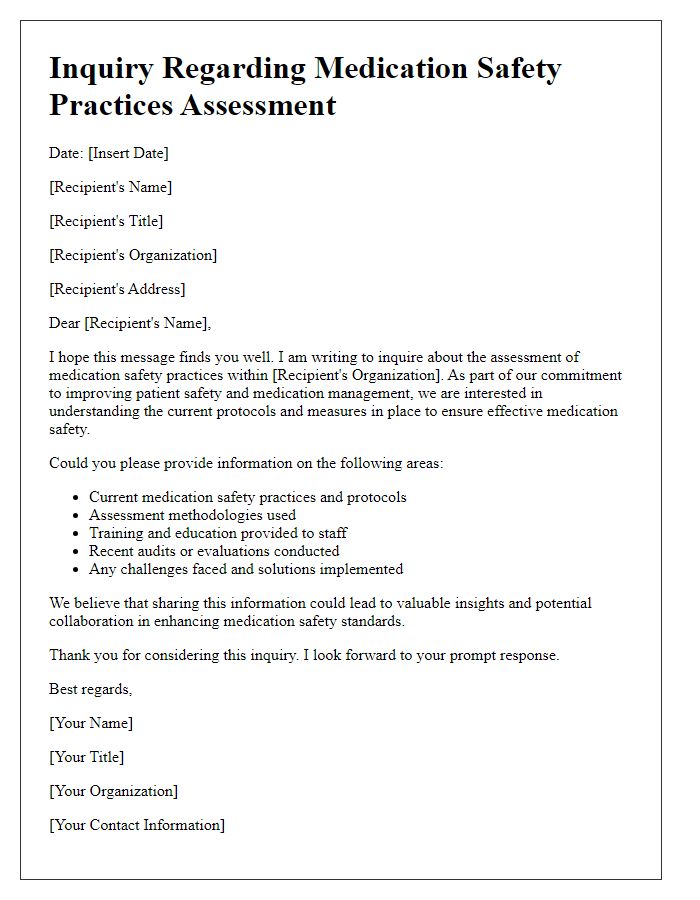 Letter template of inquiry for medication safety practices assessment