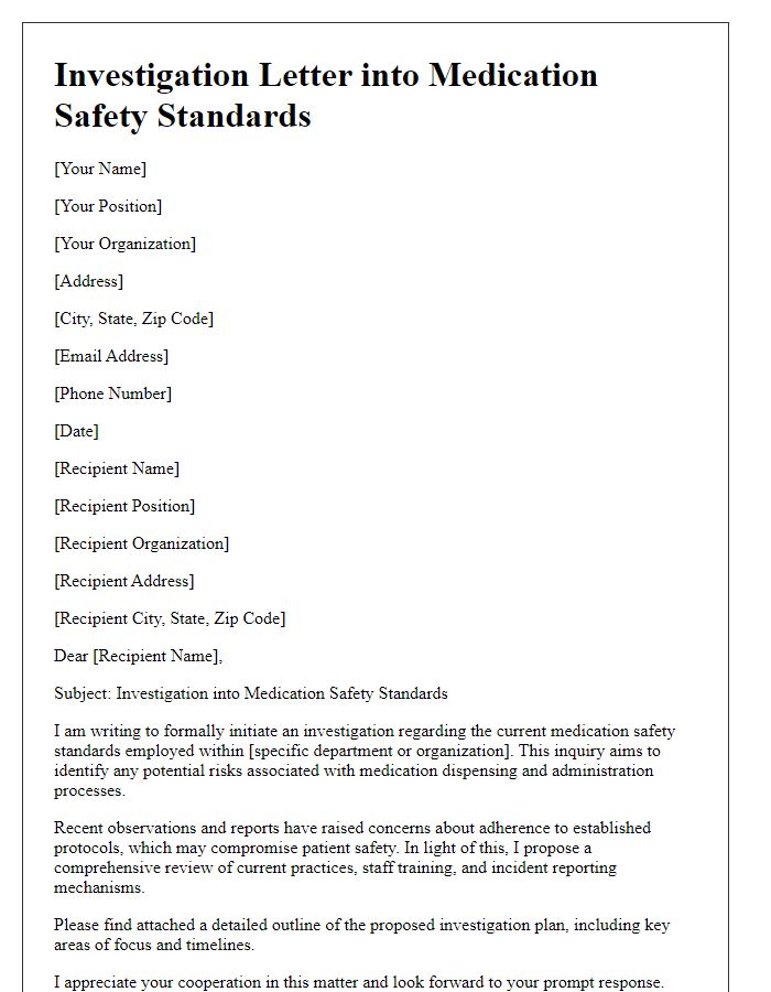 Letter template of investigation into medication safety standards