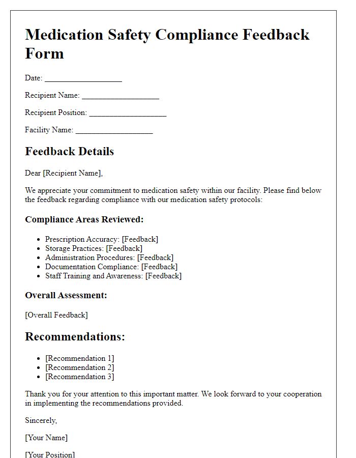 Letter template of medication safety compliance feedback form