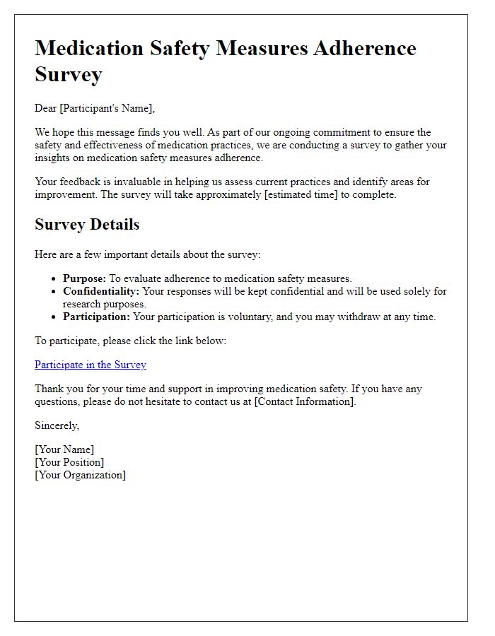 Letter template of survey on medication safety measures adherence