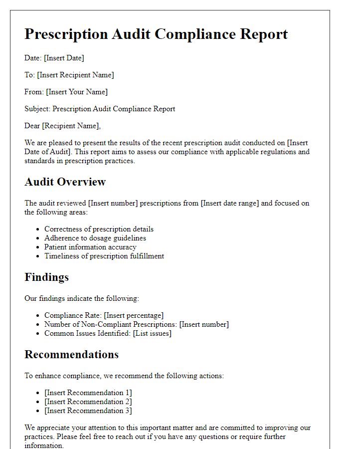 Letter template of prescription audit compliance report