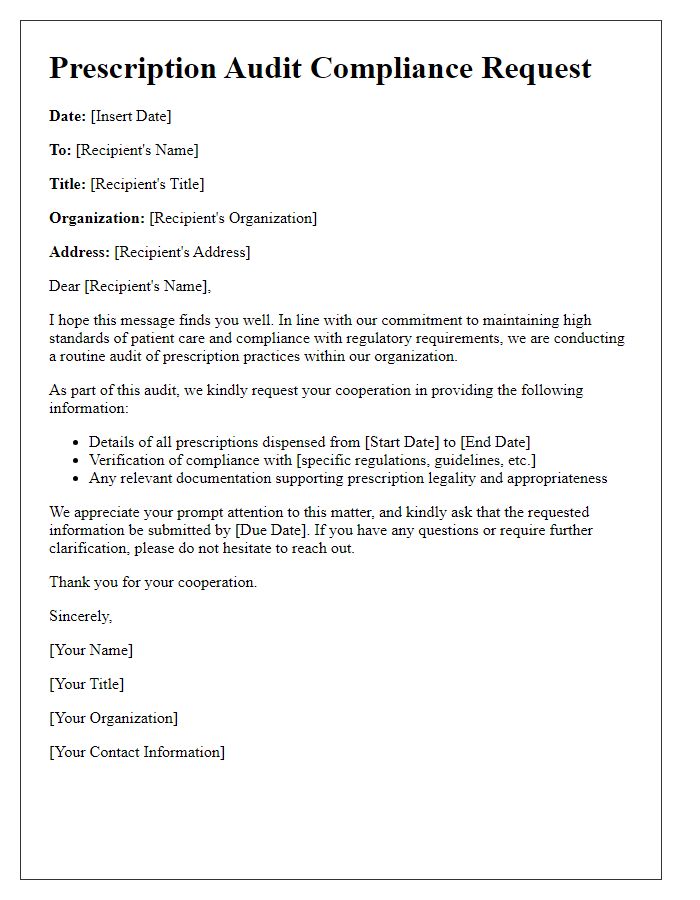 Letter template of prescription audit compliance request