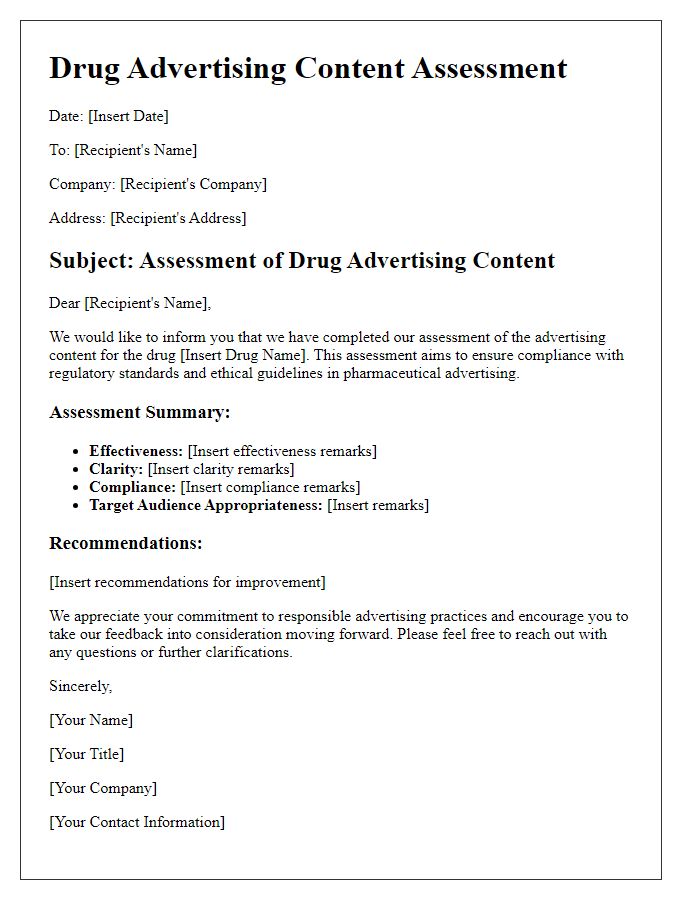 Letter template of drug advertising content assessment