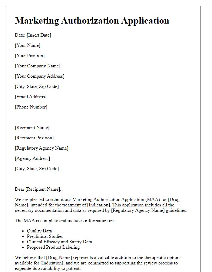 Letter template of marketing authorization application for drug materials