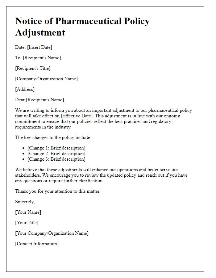 Letter template of pharmaceutical policy adjustment communication