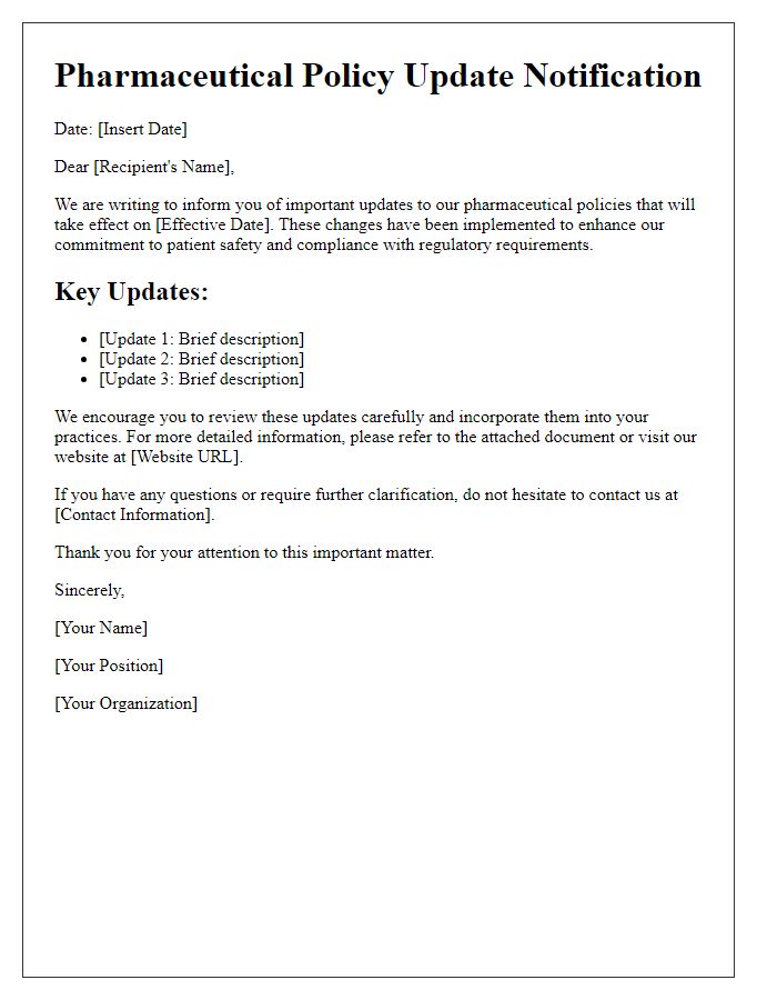 Letter template of pharmaceutical policy update notification