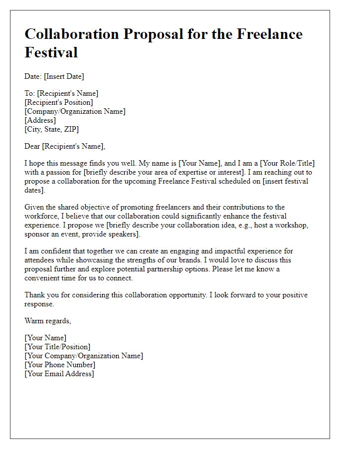 Letter template of freelance festival collaboration offer