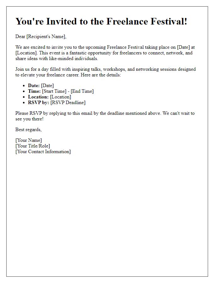 Letter template of freelance festival networking invitation