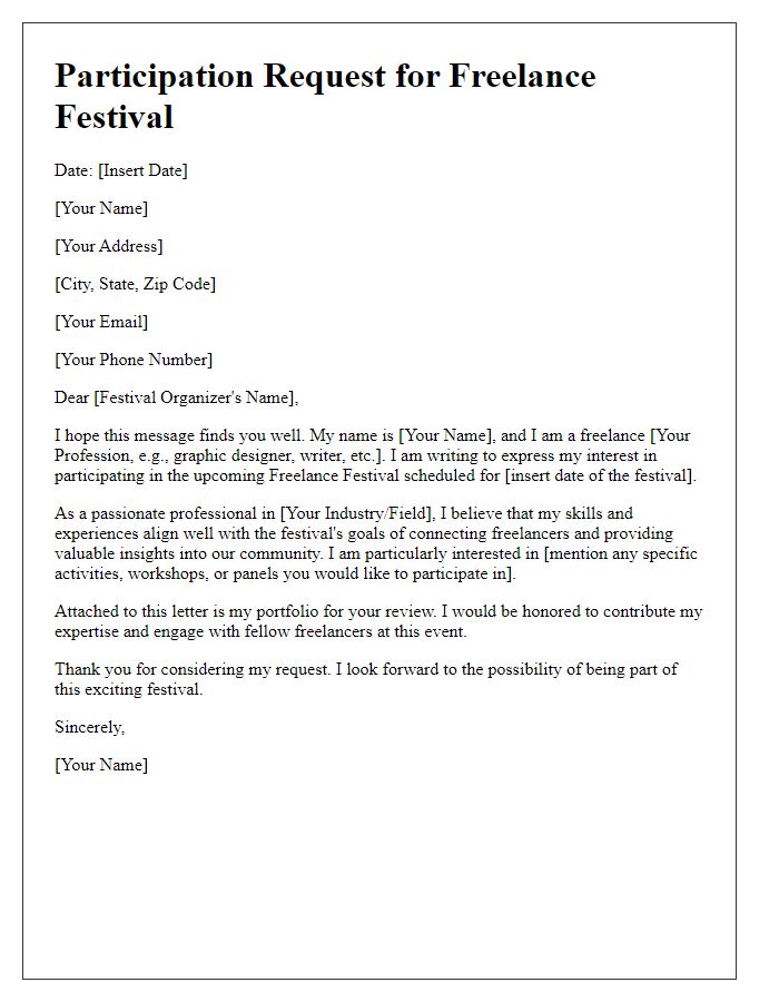 Letter template of freelance festival participation request