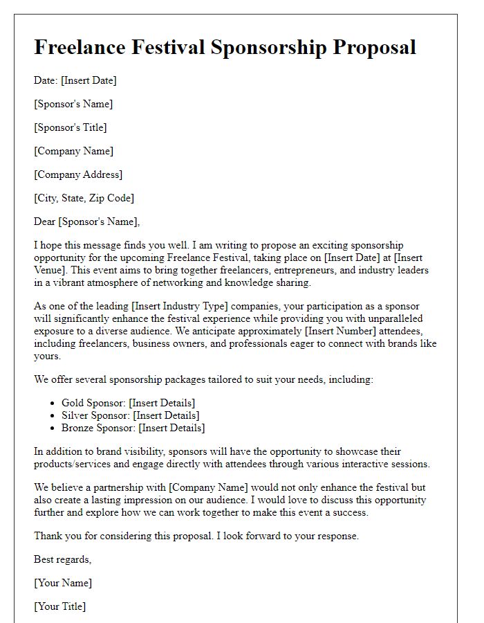 Letter template of freelance festival sponsorship proposal