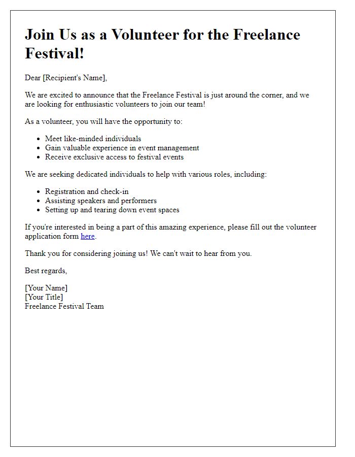 Letter template of freelance festival volunteer recruitment