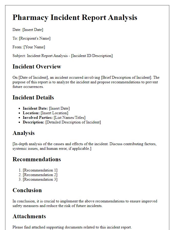 Letter template of pharmacy incident report analysis