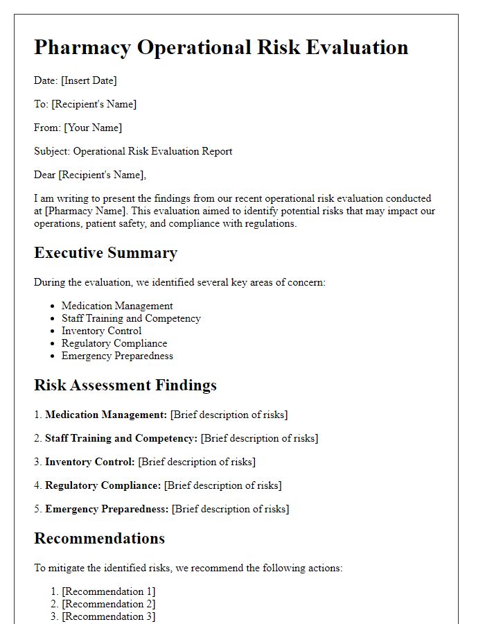 Letter template of pharmacy operational risk evaluation