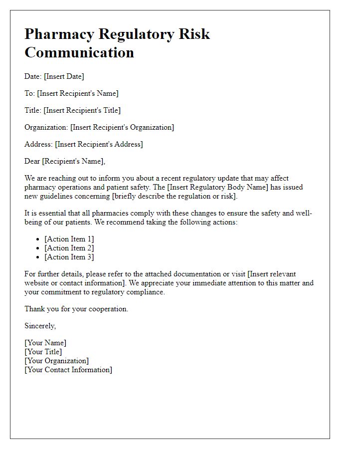 Letter template of pharmacy regulatory risk communication