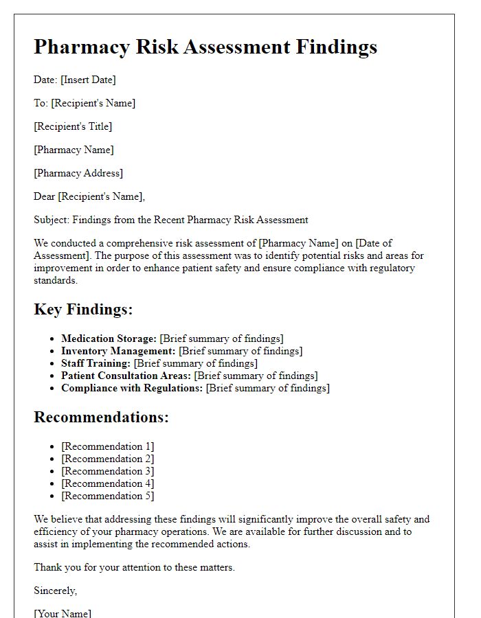 Letter template of pharmacy risk assessment findings