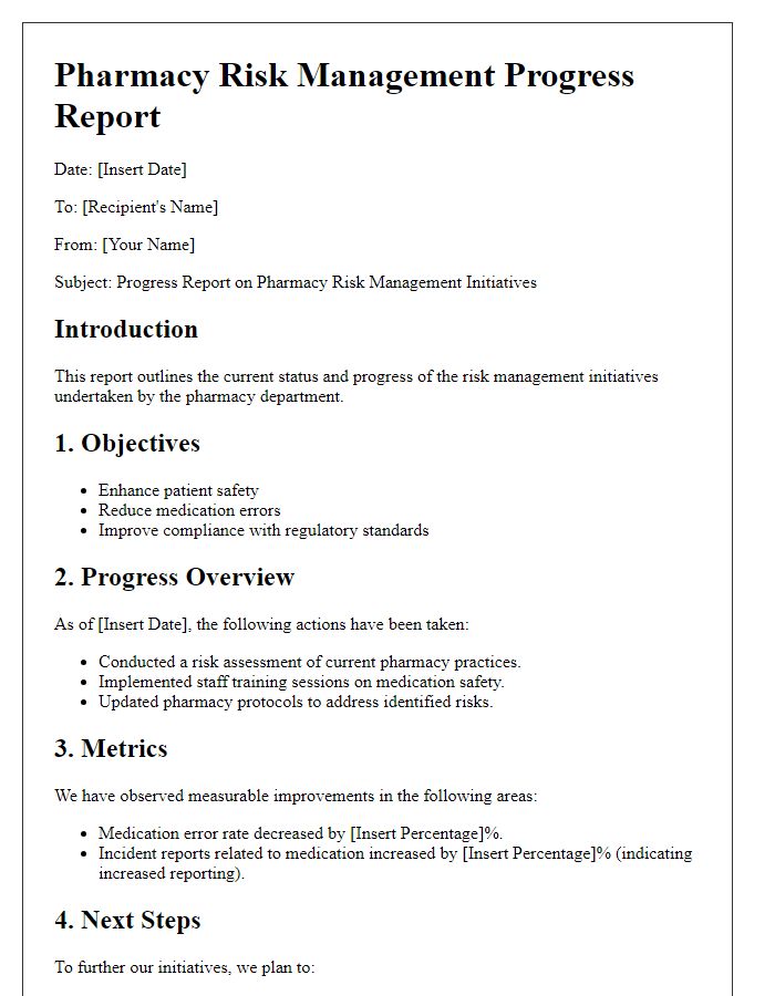 Letter template of pharmacy risk management progress report