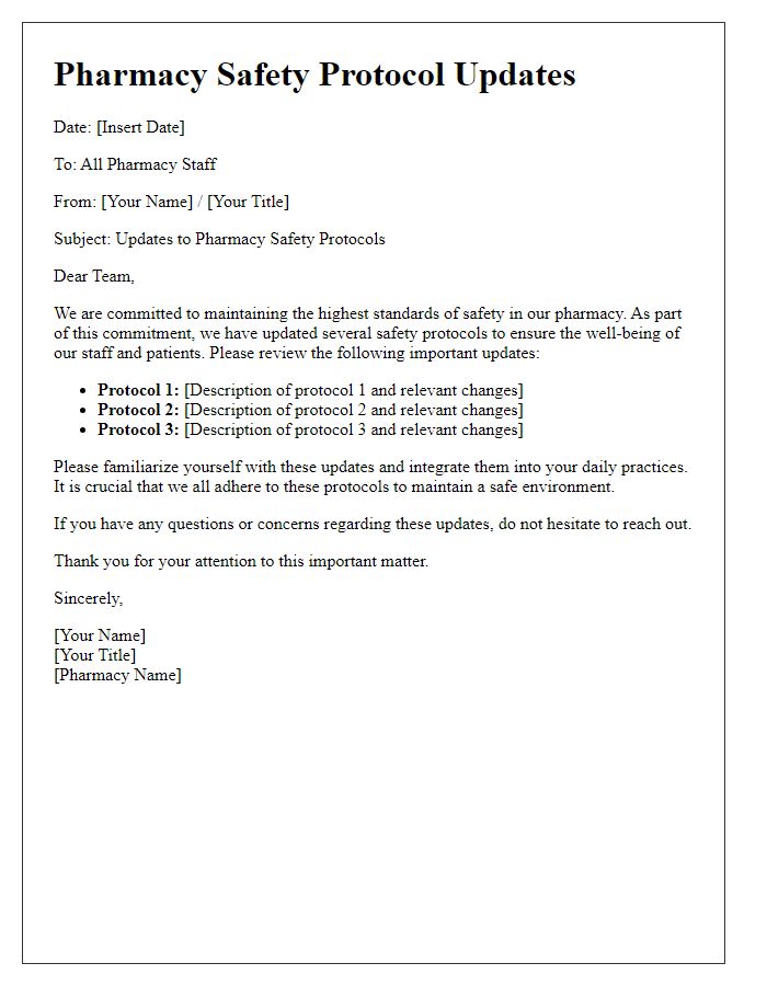 Letter template of pharmacy safety protocol updates