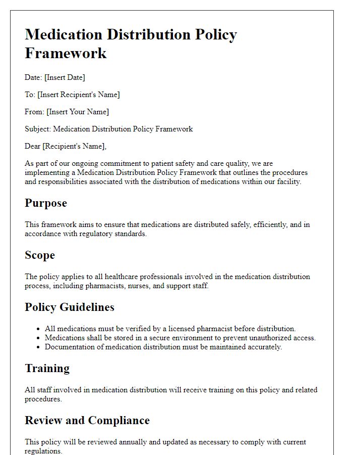 Letter template of medication distribution policy framework