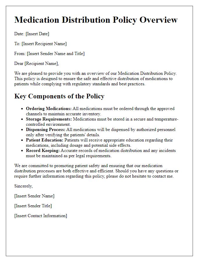 Letter template of medication distribution policy overview