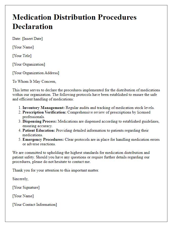 Letter template of medication distribution procedures declaration