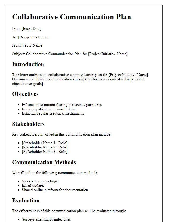 Letter template of healthcare system collaborative communication plan