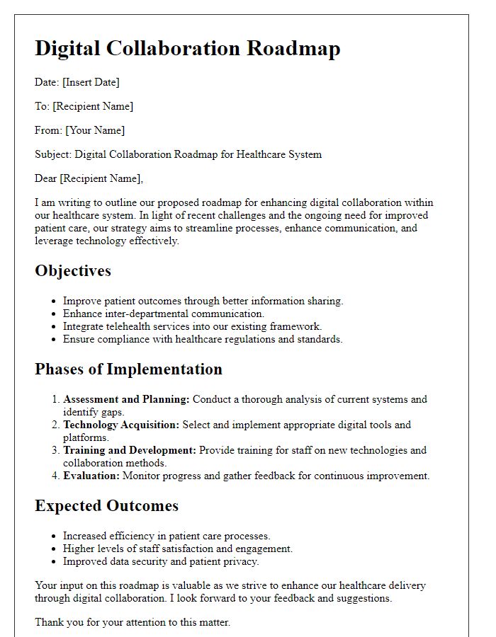 Letter template of healthcare system digital collaboration roadmap