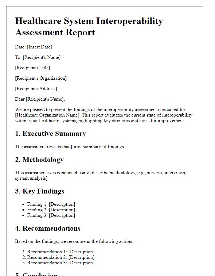 Letter template of healthcare system interoperability assessment report