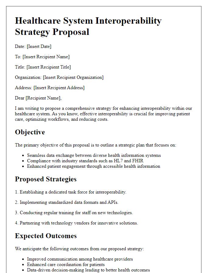 Letter template of healthcare system interoperability strategy proposal