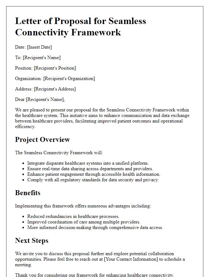 Letter template of healthcare system seamless connectivity framework