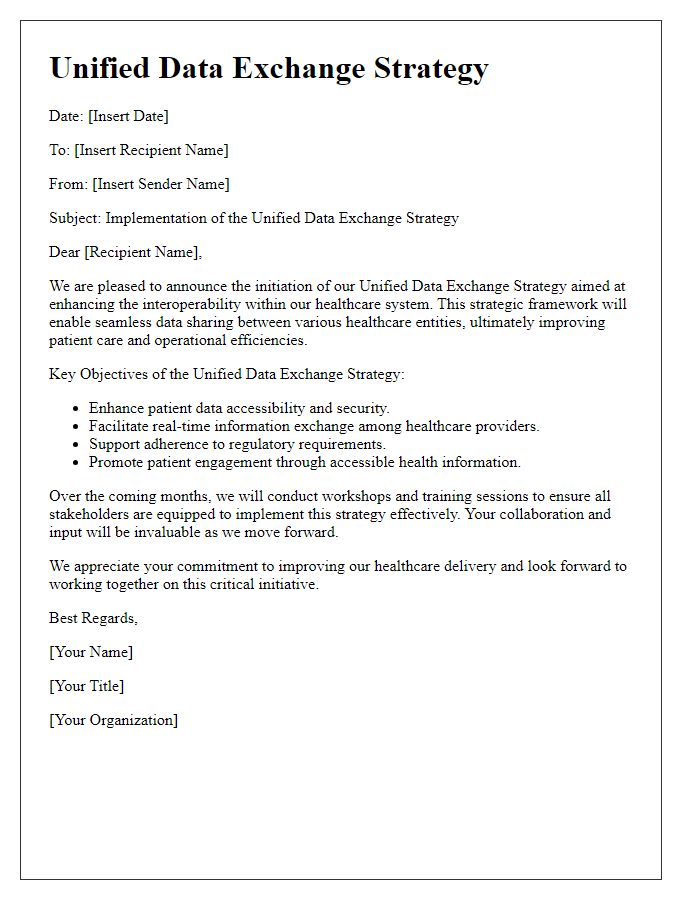 Letter template of healthcare system unified data exchange strategy