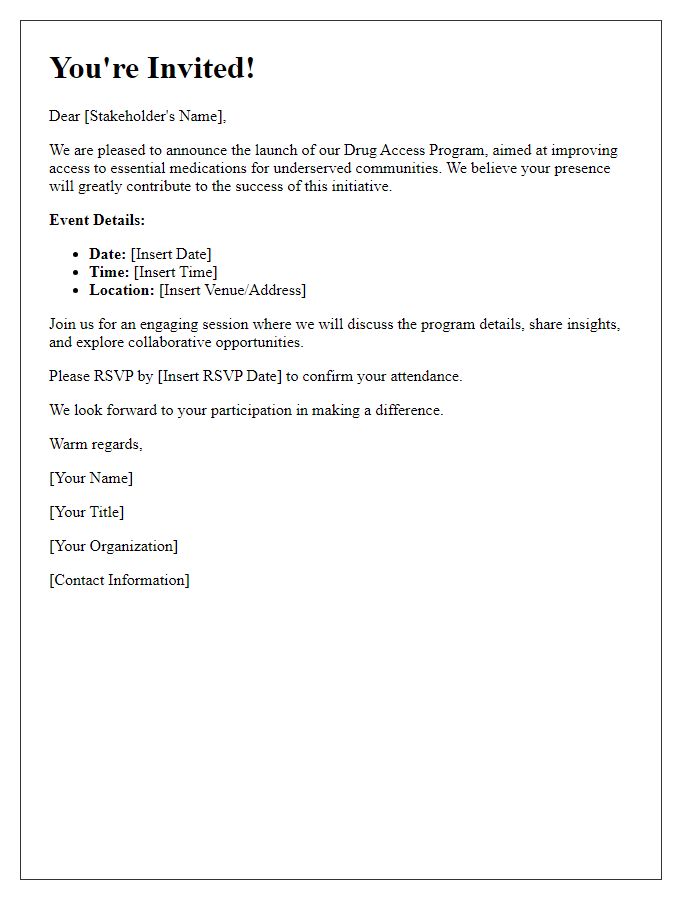 Letter template of invitation to stakeholders for drug access program launch