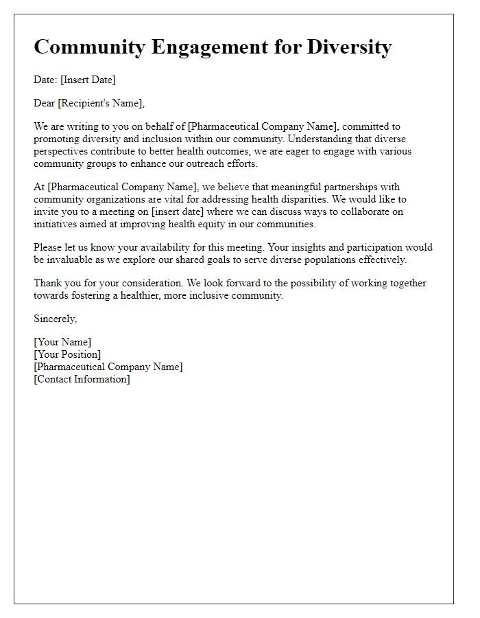 Letter template of pharmaceutical community engagement for diversity