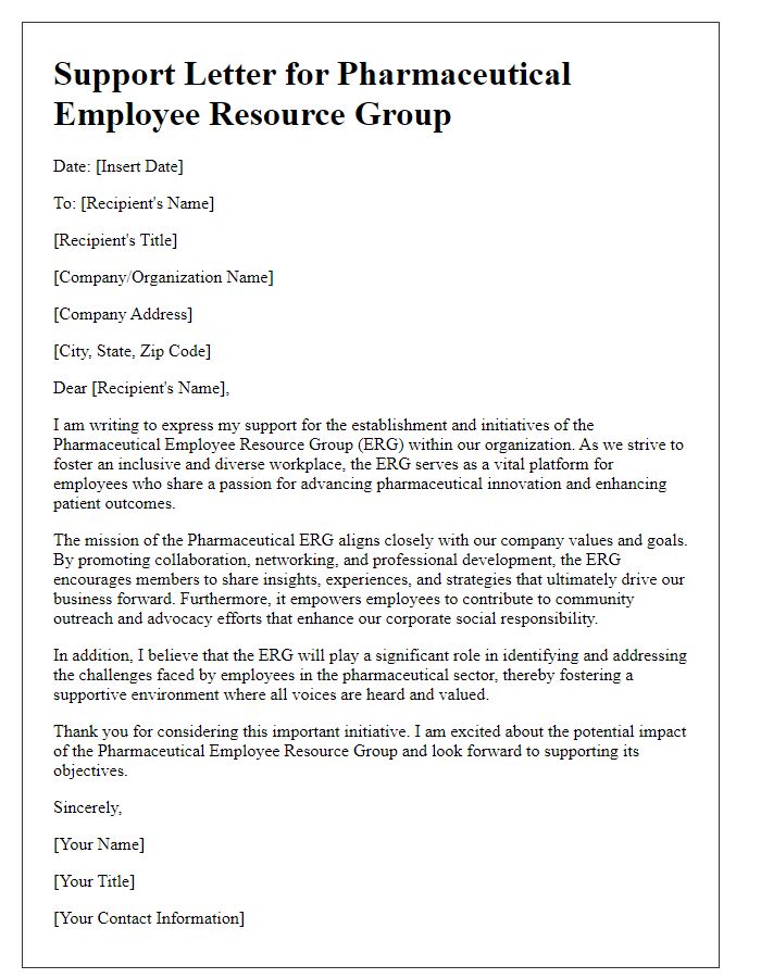 Letter template of pharmaceutical employee resource group support